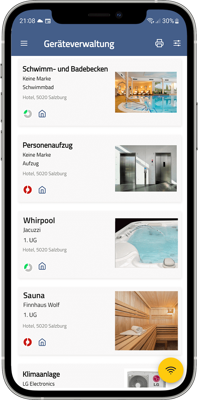 An overview of all maintenance and inspection tasks for all objects in the MyBuilding24 app