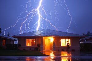 Person Standing in Front of House Struck by Lightning